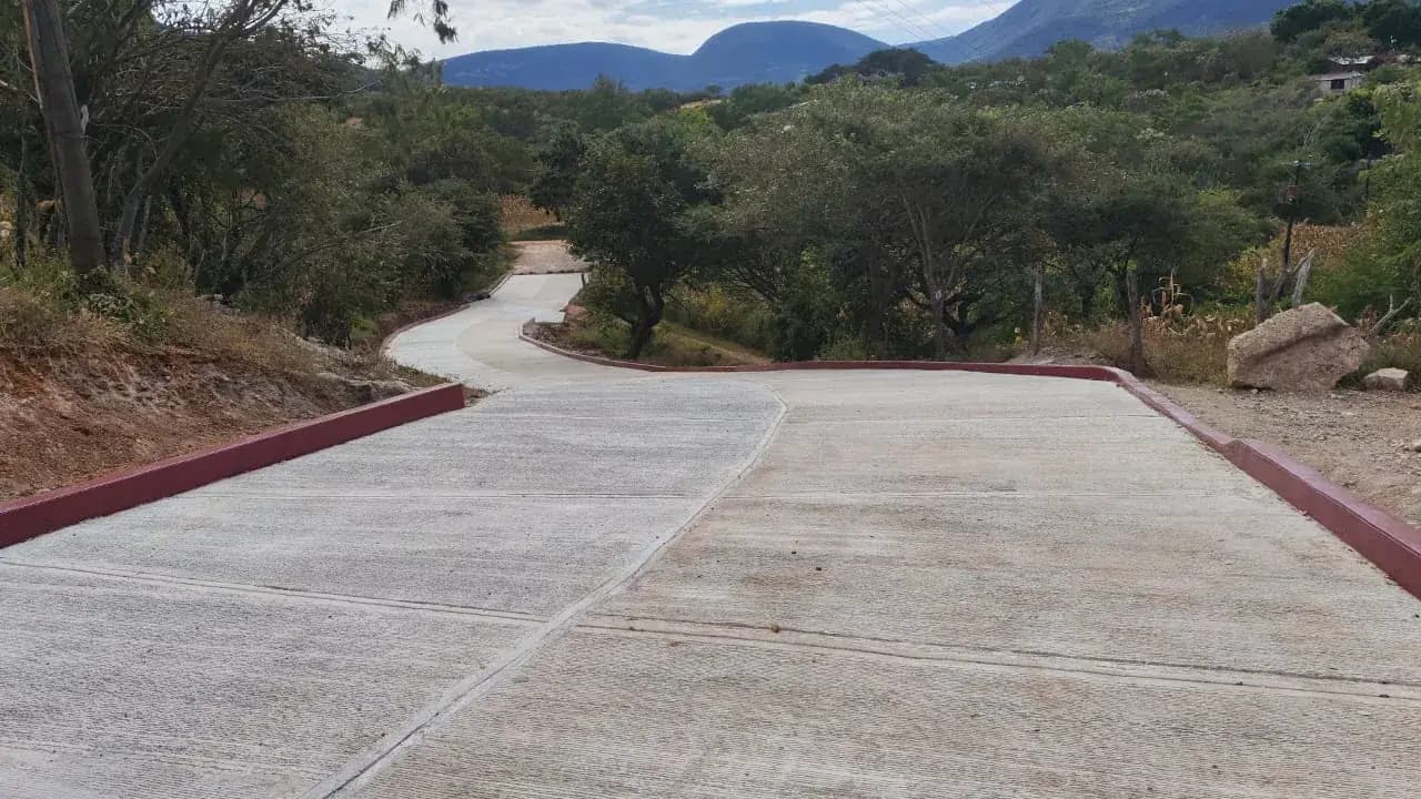 Calle de concreto hidráulico con guarniciones en Santa Catarina